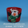 Terracotta garden ceramic flower pot with santa design